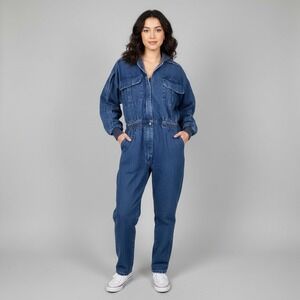 Vintage Oakbrook Sport Denim Jumpsuit Talon Zip Elastic‎ Waist USA Made Flight 4